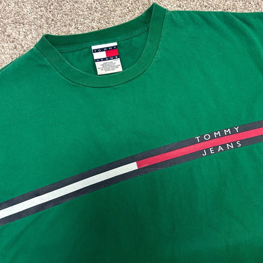 Vintage Tommy Hilfiger Tommy Jeans Tshirt Men Size Large Made In USA 90s Green